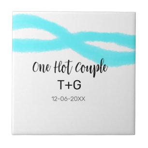 Carreau Aqua bleu ciel pastel un couple chaud ajouter nom