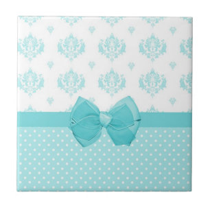 Carreau Aqua Bleu Damas Avec Ruban Turquoise