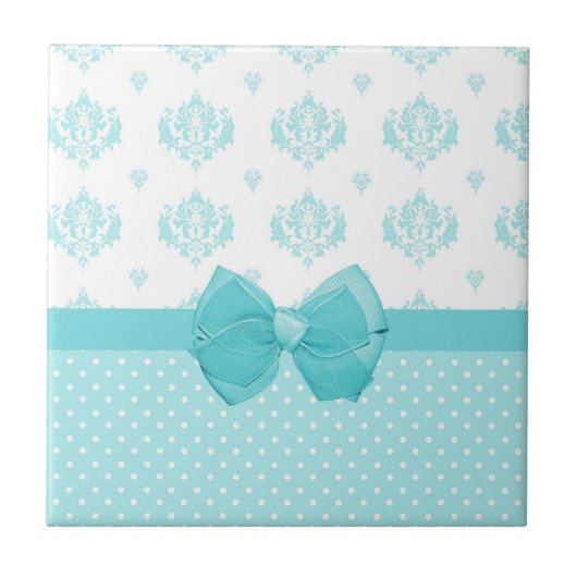 Carreau Aqua Bleu Damas Avec Ruban Turquoise (Devant)