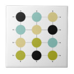 Carreau Aqua Bleu Vert Jaune Cercles Noirs Mi-Siècle<br><div class="desc">Ce carrelage en céramique moderne du milieu du siècle est lumineux et gai... ajoutez un peu de plaisir à votre projet de carrelage avec ce design moyen-mod avec avocado vert,  bleu aqua,  noir et jaune cercles,  sur des lignes en grille noire.</div>