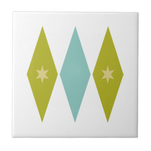 Carreau Aqua Bleu Vert Jaune Diamants Étoiles Milieu de Si