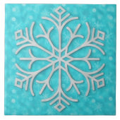 Carreau Aqua Blue and Gray Snow Snowflake Holiday Art Tile (Devant)
