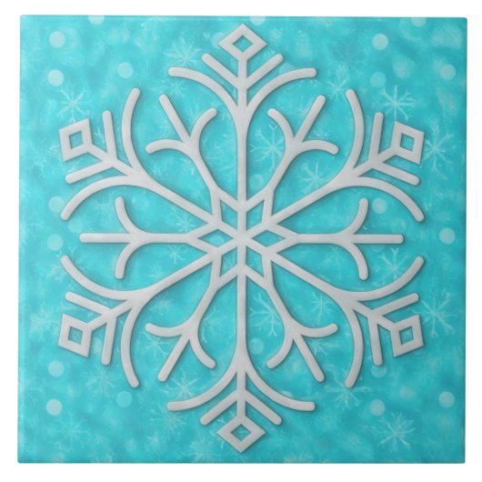 Carreau Aqua Blue and Gray Snow Snowflake Holiday Art Tile (Devant)