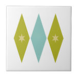 Carreau Aqua Blue Green Yellow Diamonds Stars Mid Century<br><div class="desc">This colorful mid century modern ceramic tile features aqua blue and avocado green diamonds, with yellow colored stars. So fun to add to your tiling project!</div>