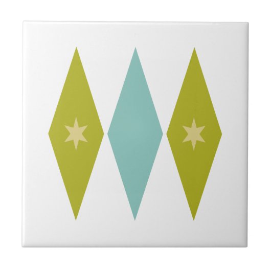 Carreau Aqua Blue Green Yellow Diamonds Stars Mid Century (Devant)