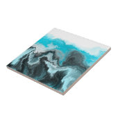 Carreau Aqua Blue Grey et Black Waves Art moderne Abstrait (Côté)