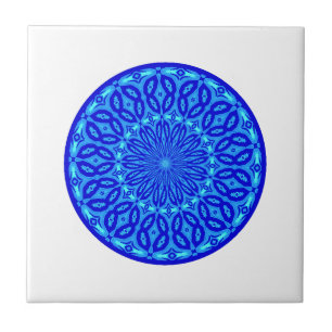 Carreau Aqua chic et mandala bleu de lueur de kaléidoscop