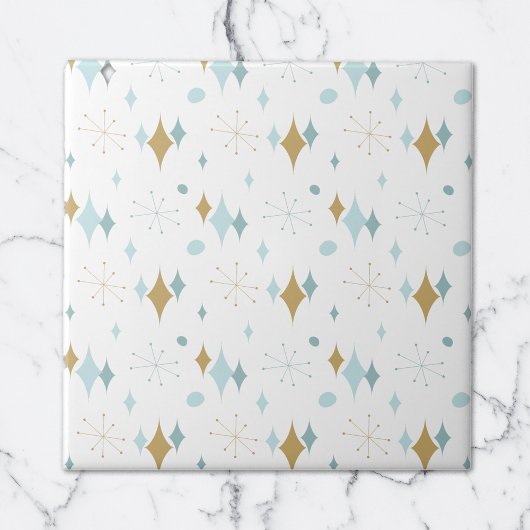 Carreau Aqua, Gold Starburst Motif du milieu du siècle