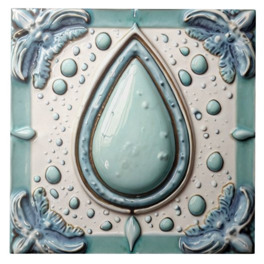Carreau Aqua Mint Blue & White Water Drop Salle de bain (Devant)
