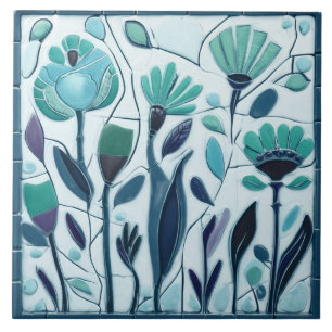 Carreau Aqua Whimsical Turquoise Floral Flowers