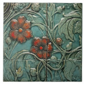 Carreau Aquamarine Blue Red Floral Motifs bio (Devant)