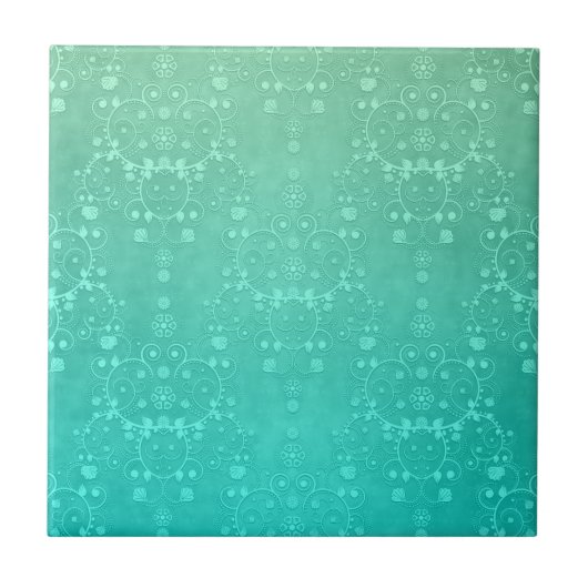 Carreau Aquamarine Turquoise Monnaie Vert Fancy Damask Pat (Devant)