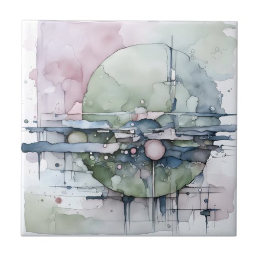 Carreau Aquarelle Abstraite Expressionniste Vert Bleu (Devant)