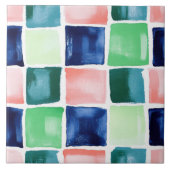 Carreau Aquarelle Abstraite Marine Green Coral Block Motif (Devant)