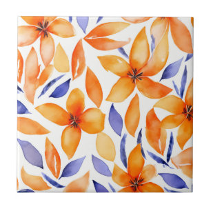 Carreau Aquarelle Abstraite orange floral moderne