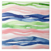 Carreau Aquarelle Abstraite Vert rose Bleu Vagues rayures (Devant)