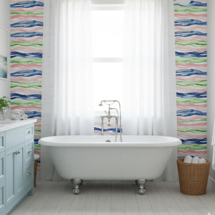 Carreau Aquarelle Abstraite Vert rose Bleu Vagues rayures