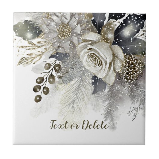 Carreau Aquarelle Argent Golden White Roses Fleurs (Devant)