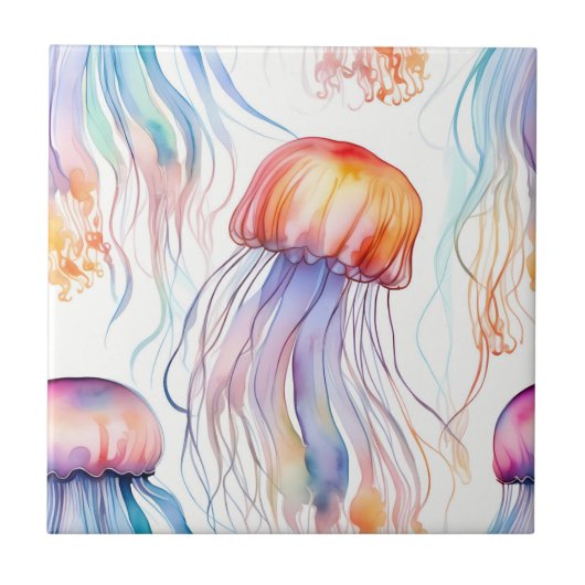 Carreau Aquarelle art méduse abstraite colorée (Devant)