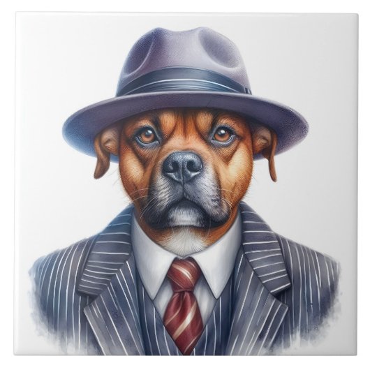 Carreau Aquarelle Artework Brown Chien Gangster (Devant)