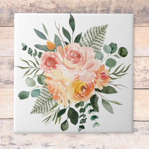 Carreau Aquarelle Automne Russe Rose Peach Bouquet