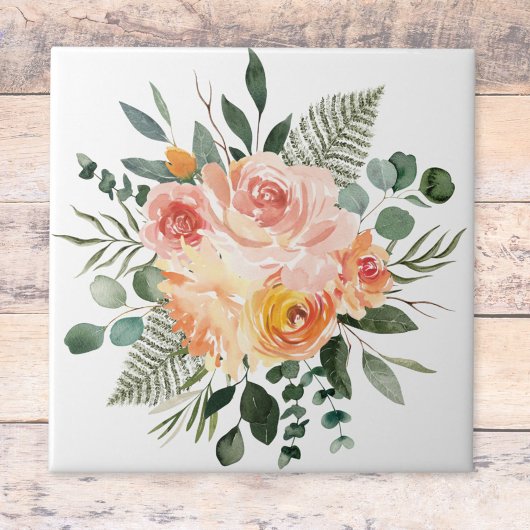 Carreau Aquarelle Automne Russe Rose Peach Bouquet