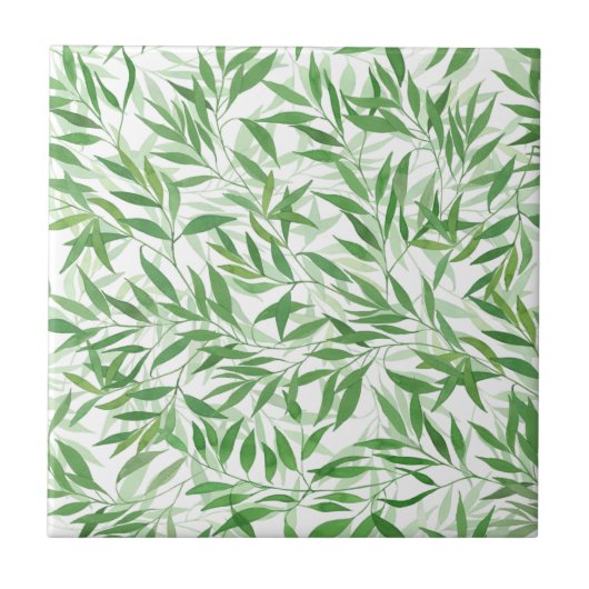 Carreau Aquarelle Bambou Feuilles Branches Vines Forêt (Devant)