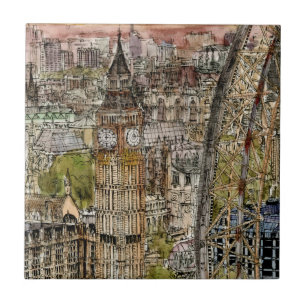 Carreau Aquarelle Big Ben des destinations   et oeil de