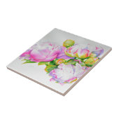 Carreau Aquarelle blanche rose peintures florales pivoines (Côté)