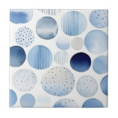 Carreau Aquarelle bleu Abstrait Cercles blancs Motif (Devant)