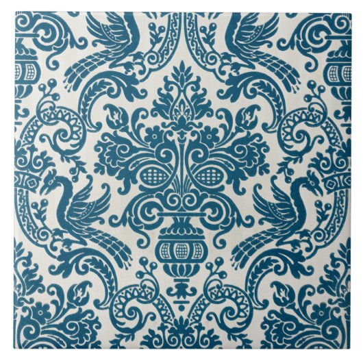 Carreau Aquarelle bleu & blanc Floral Vintage Motif (Devant)