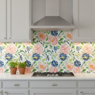 Carreau Aquarelle bleu rose Indigo bleu Motif floral