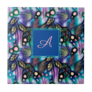 Carreau Aquarelle bleu violet Jardin Floral