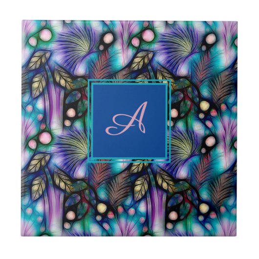 Carreau Aquarelle bleu violet Jardin Floral (Devant)