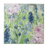 Carreau Aquarelle Bleu violet Meurtre de fleurs sur la mon (Devant)