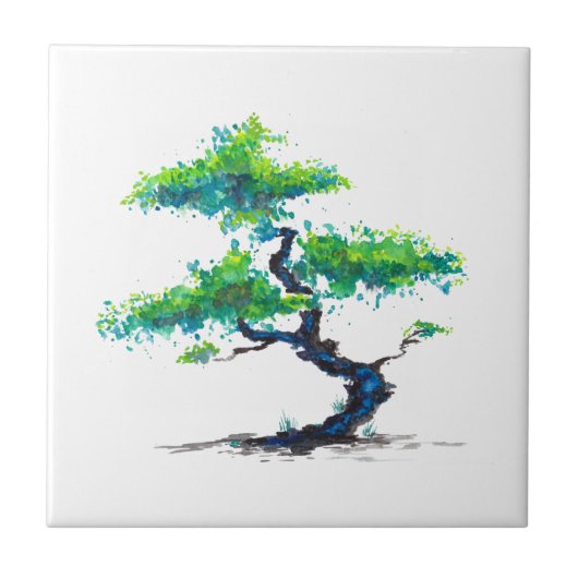 Carreau Aquarelle bleue de Bonsai (Devant)