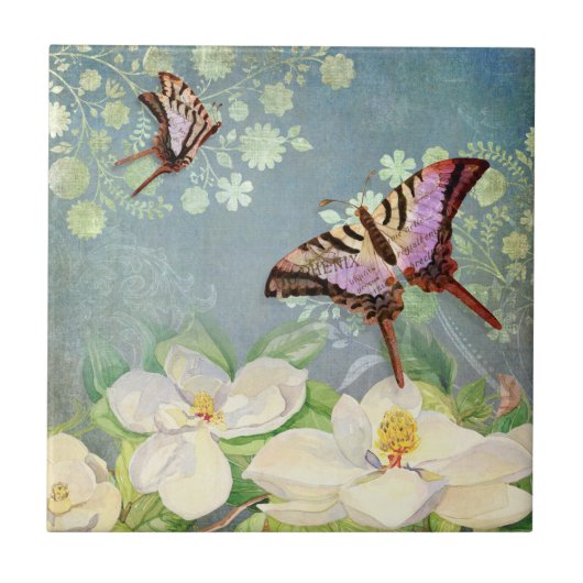 Carreau Aquarelle bleue du papillon bleu de Magnolia Vinta (Devant)