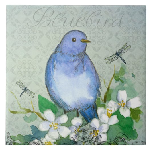 Carreau Aquarelle Bluebird libellules Syringa (Devant)