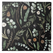 Carreau Aquarelle botanique floral noir, vert moderne (Devant)