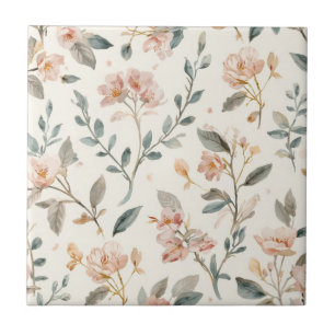 Carreau Aquarelle botanique florale feuilles beige peint