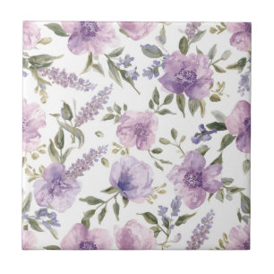 Carreau Aquarelle botanique florale violette lavande