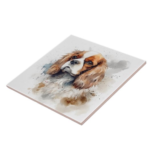 Carreau Aquarelle Cavalier King Charles Spaniel (Côté)