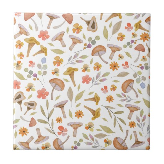 Carreau Aquarelle Champignons et fleurs (Devant)