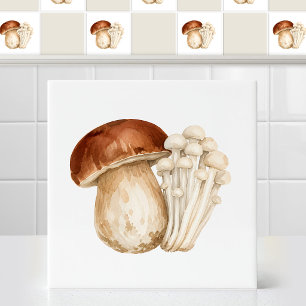 Carreau Aquarelle Champignons Sauvages Porcini Shimeji Art