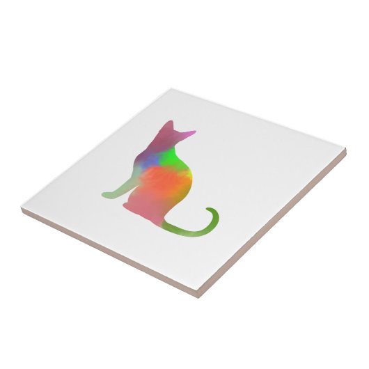 Carreau Aquarelle Chat Silhouette (Côté)