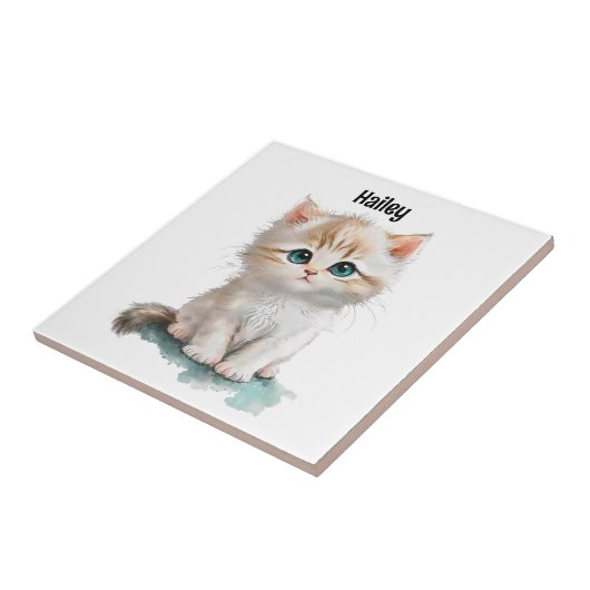 Carreau Aquarelle chaton adorable avec yeux bleus (Côté)