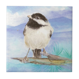Carreau Aquarelle Chickadee Cute Little Bird Art