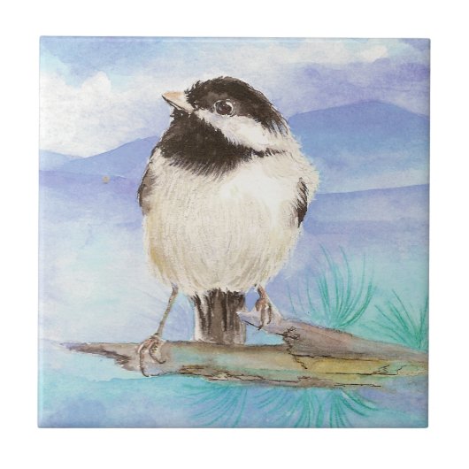 Carreau Aquarelle Chickadee Cute Little Bird Art (Devant)