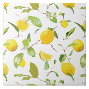 Carreau Aquarelle Citron et Feuilles 2