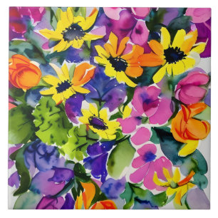 Carreau Aquarelle colorée Art Floral